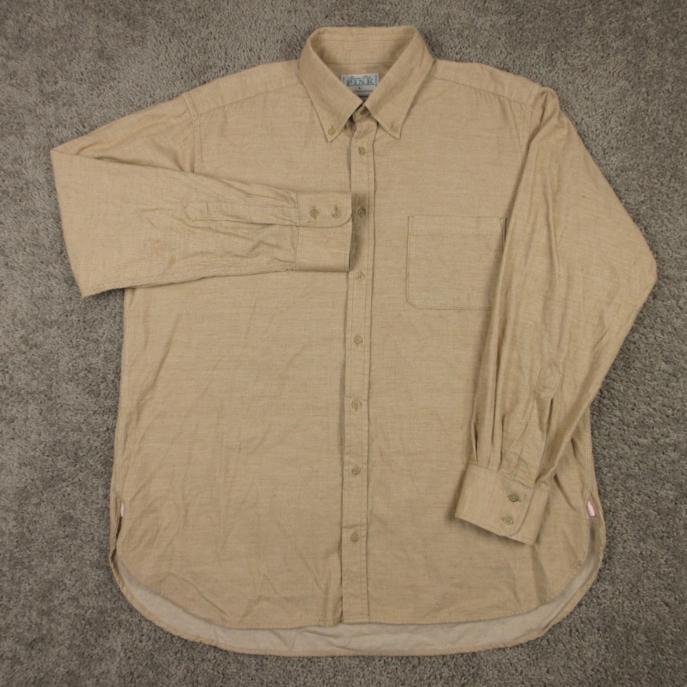 Vintage Thomas Pink Shirt Mens Large Tan Babycord Corduroy Ireland Button Up